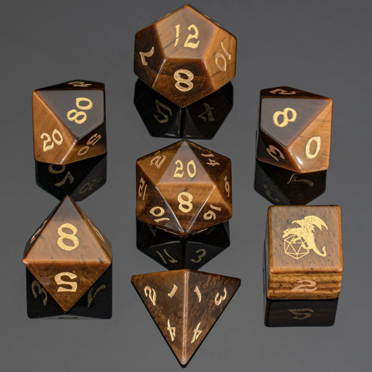 Dragon’s Hoard Gem Stone Poly Dice Set – Yellow Tiger Eye