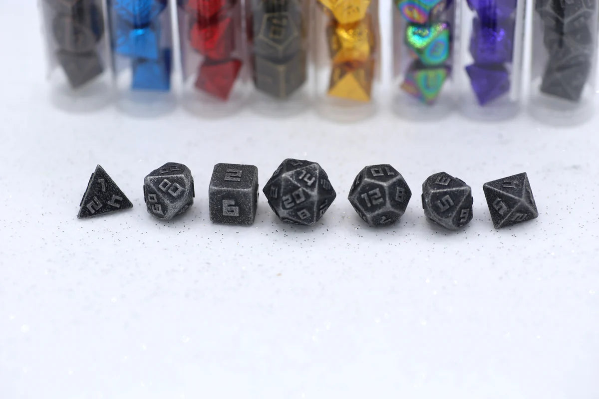 Mini Metal RPG Dice Set - Ancient Silver