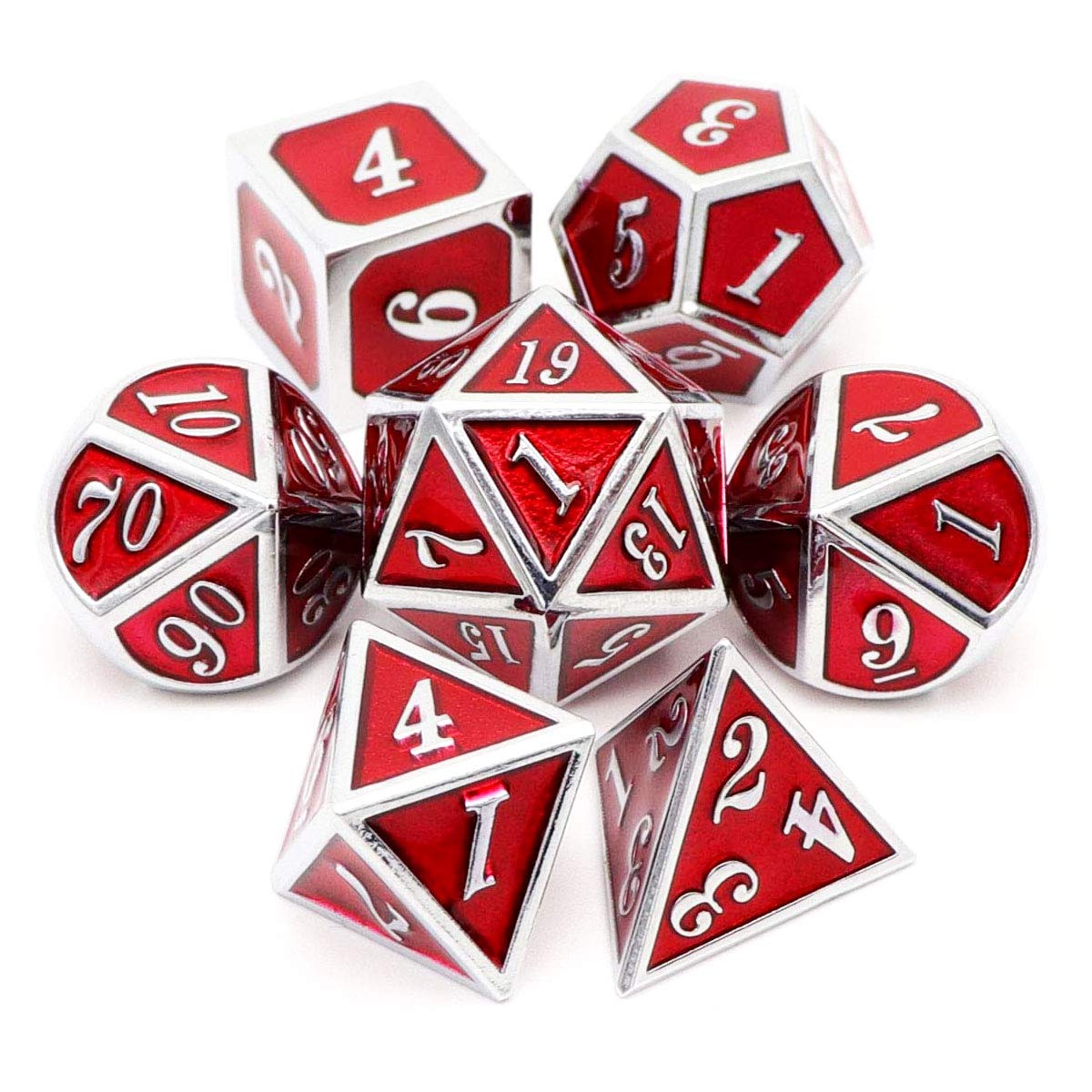 Silver with Ruby Metal RPG Dice Set