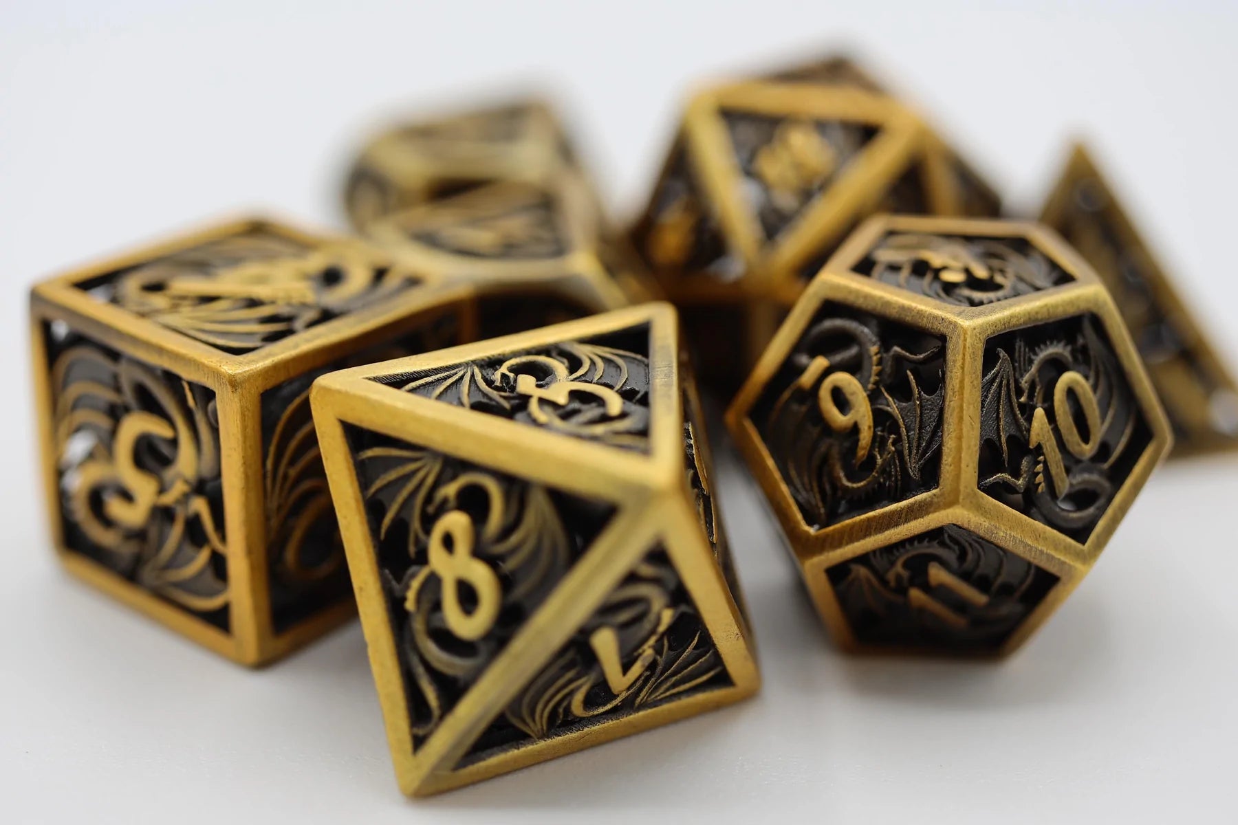 Golden Dragon Hollow Metal RPG Dice Set