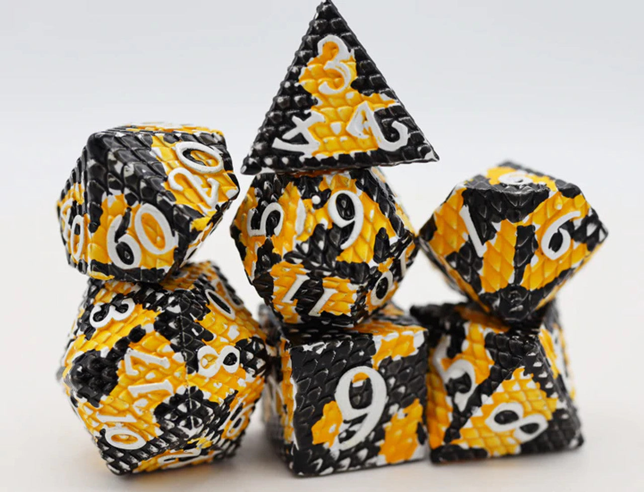 Bumblebee Dragon Scale Metal RPG Dice Set