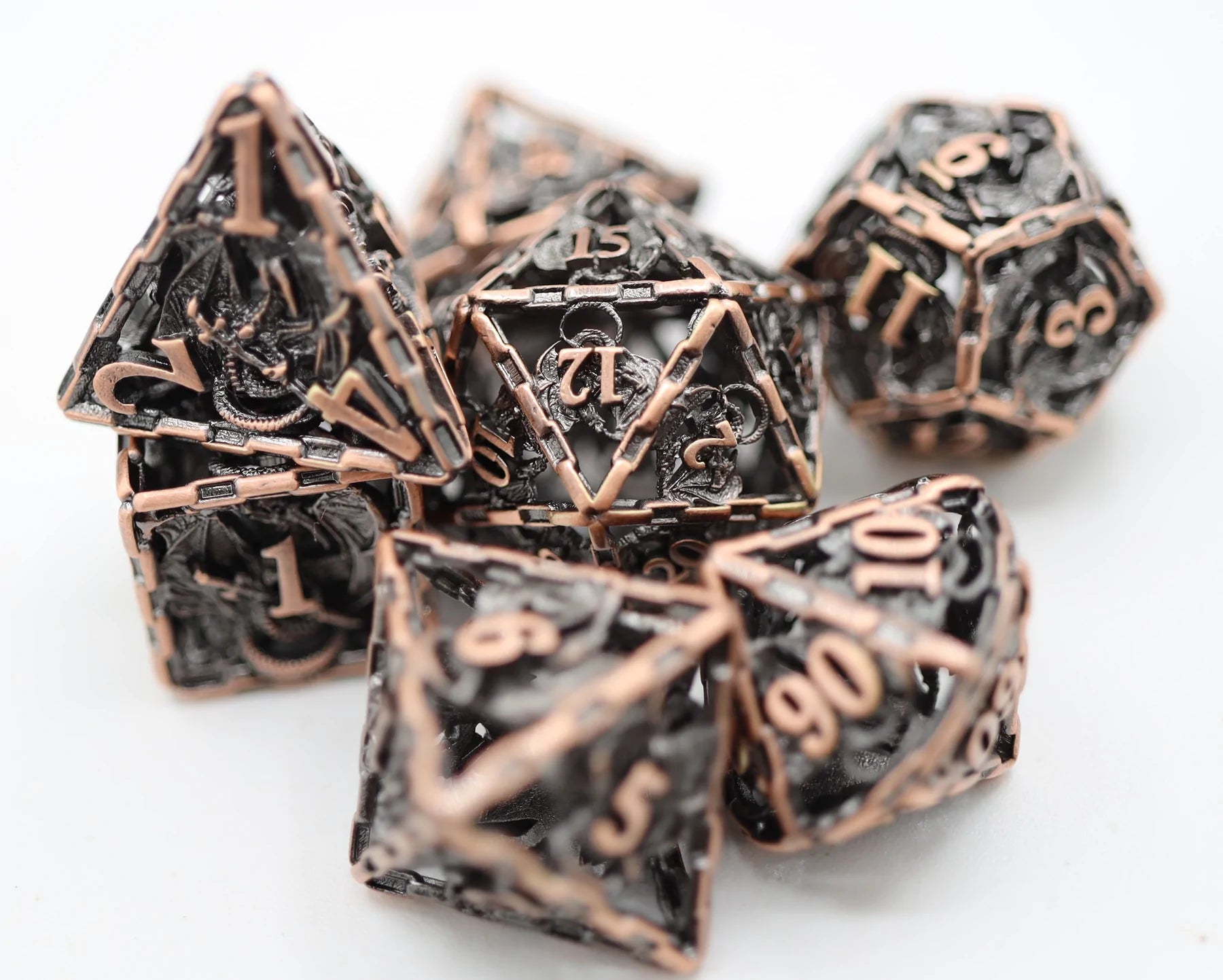 Copper Chained Dragon Hollow Metal RPG Dice Set