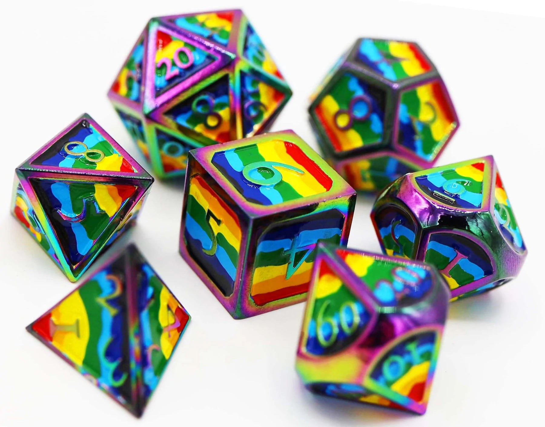 Rainbow Flag Metal RPG Dice Set